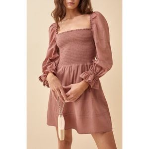 Reformation Dunes Long Sleeves Lace Smocked  Dress